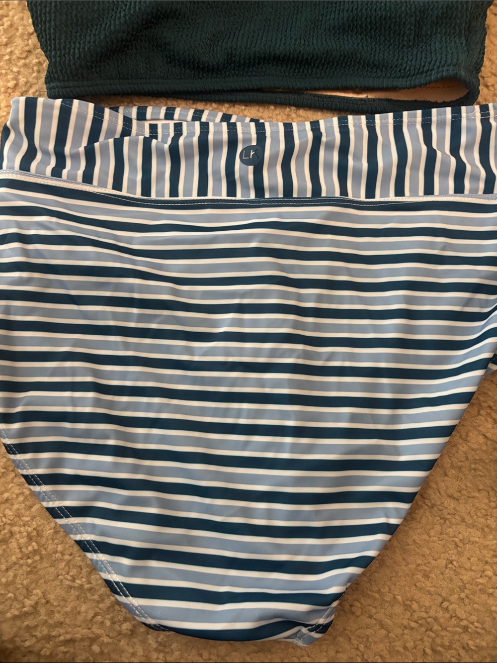 Teal Knit Tank Bikini Top with Blue Striped High-Waist Bottoms Livy and Kate - Picture 4 of 6
